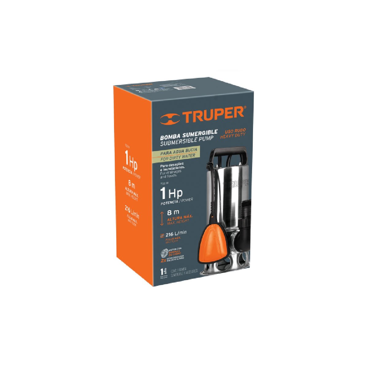 Bomba sumergible para agua sucia Truper 12607 A.Inox 1 HP - Imagen 2