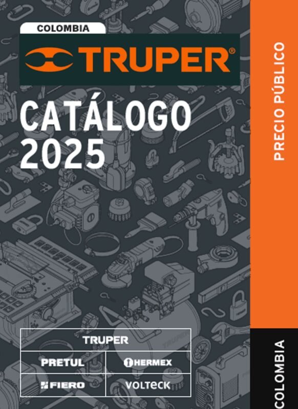 Catálogo de herramientas profesionales Truper con productos para construcción, carpintería, electricidad e industria en un entorno de trabajo técnico y organizado.