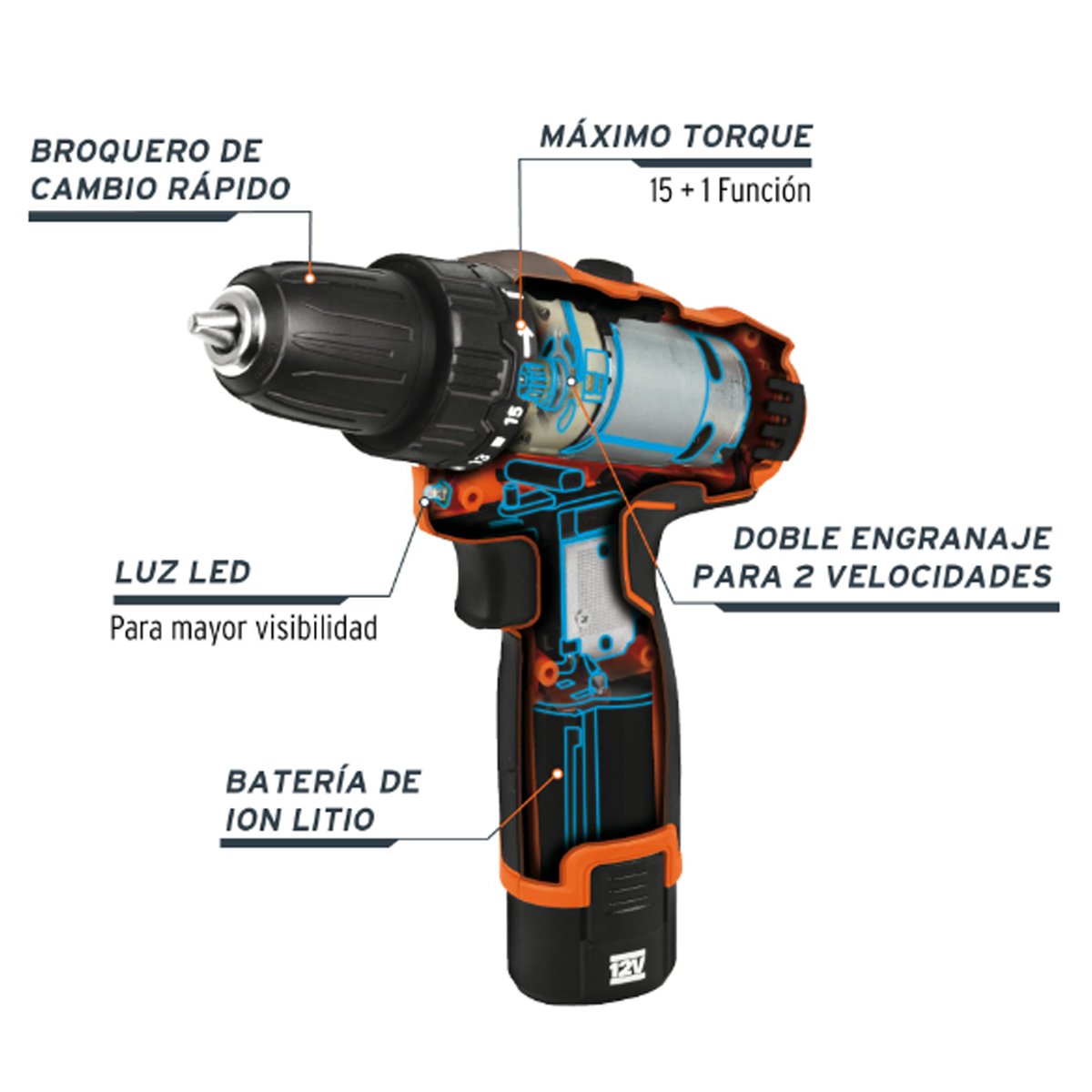 Taladro compacto inalámbrico 3/8", 12 V, Truper 18653 - Imagen 2