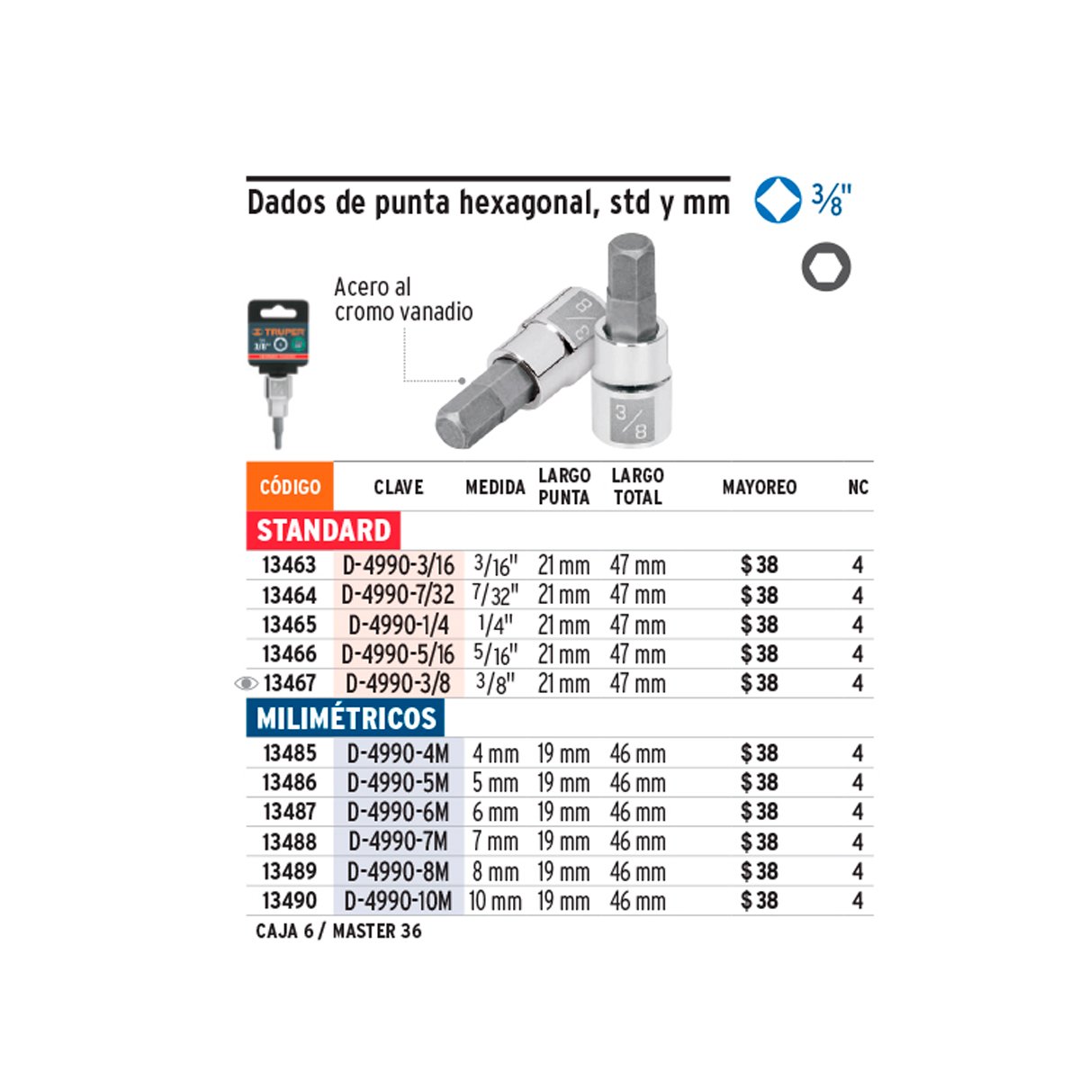 Dados De Punta Hexagonal 3/8" De 5MM. 13486 - Imagen 3