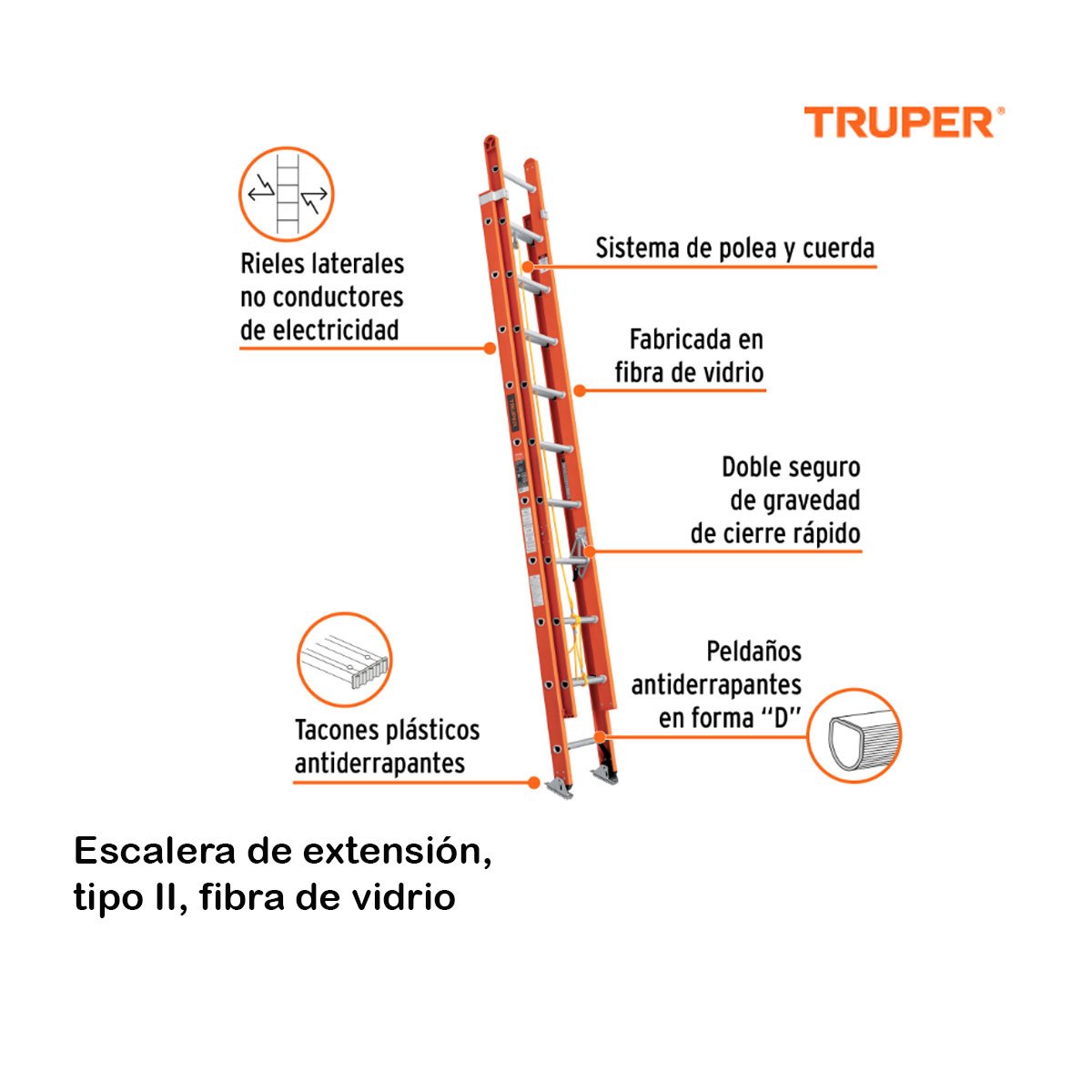 Escalera de extensión Truper ESE-228FV, 28 peldaños, fibra de vidrio