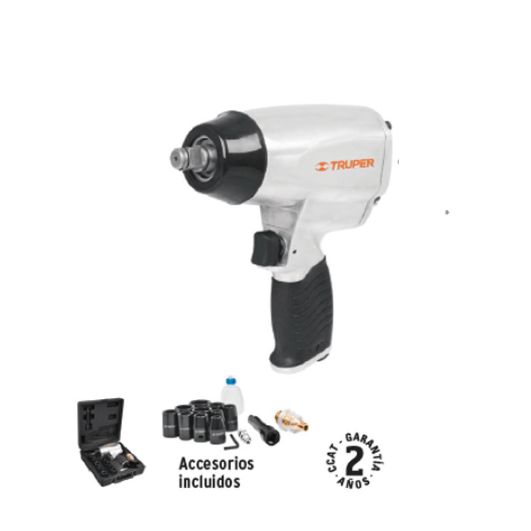 Pistola de Impacto Neumatica Truper 19372 KIT Estuche plastico 250 Lb 1/2