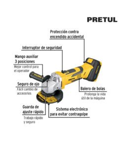 Alternative view of Esmeriladora 4-1/2", 20V, 1 batería 4Ah, PRETUL
