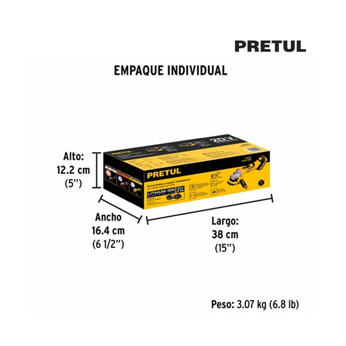 Esmeriladora 4-1/2", 20V, 1 batería 4Ah, PRETUL - Imagen 3