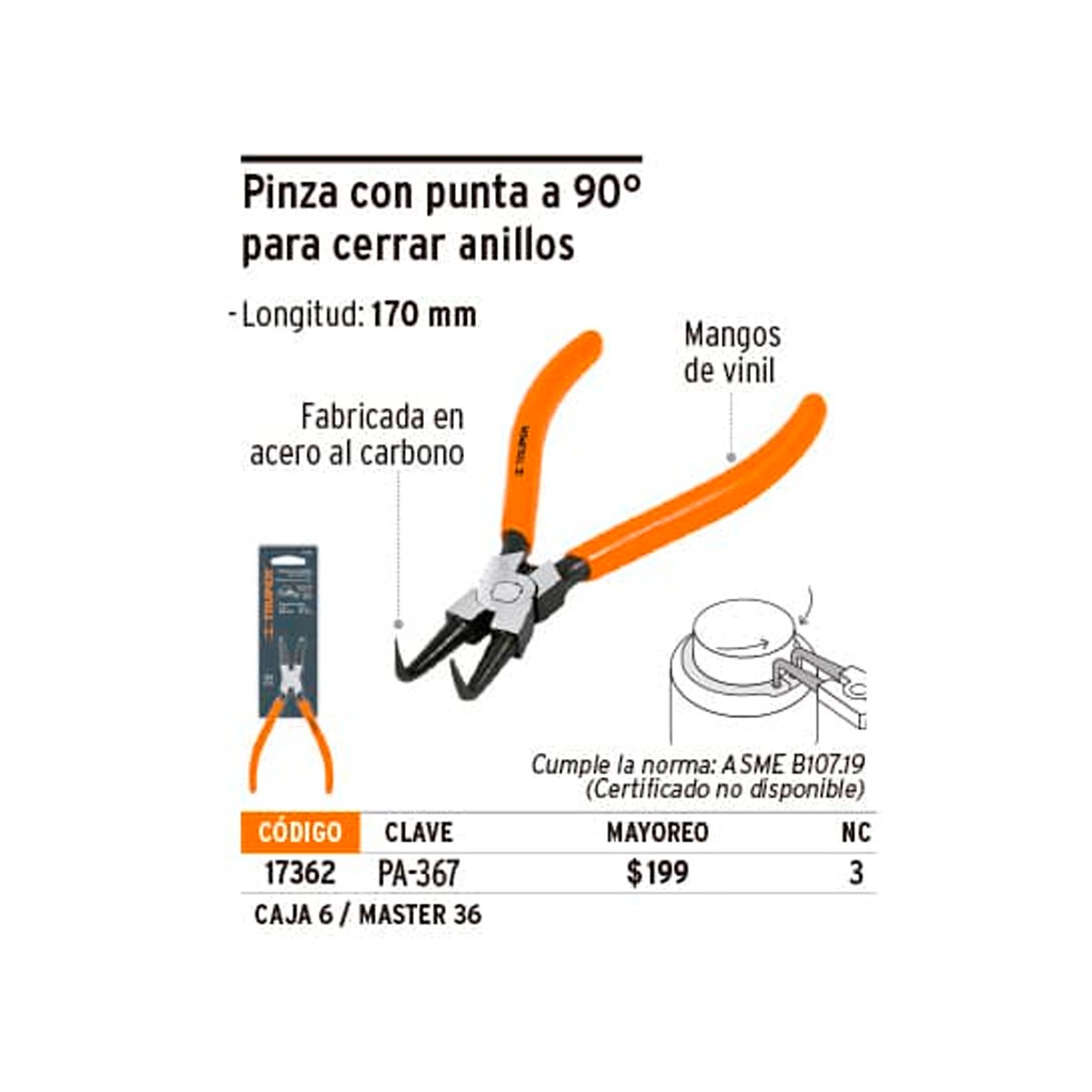 Pinza Punta A 90° Para Cerrar Anillos 17362 - Imagen 3