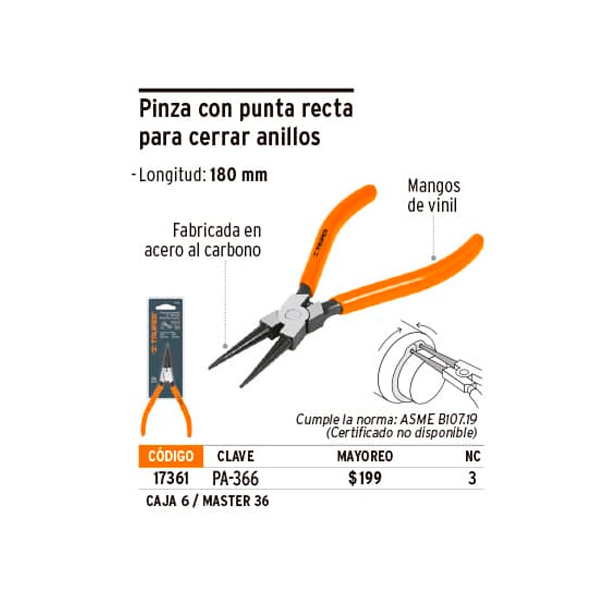 Pinza Punta Recta Para Cerrar Anillos 17361 - Imagen 3