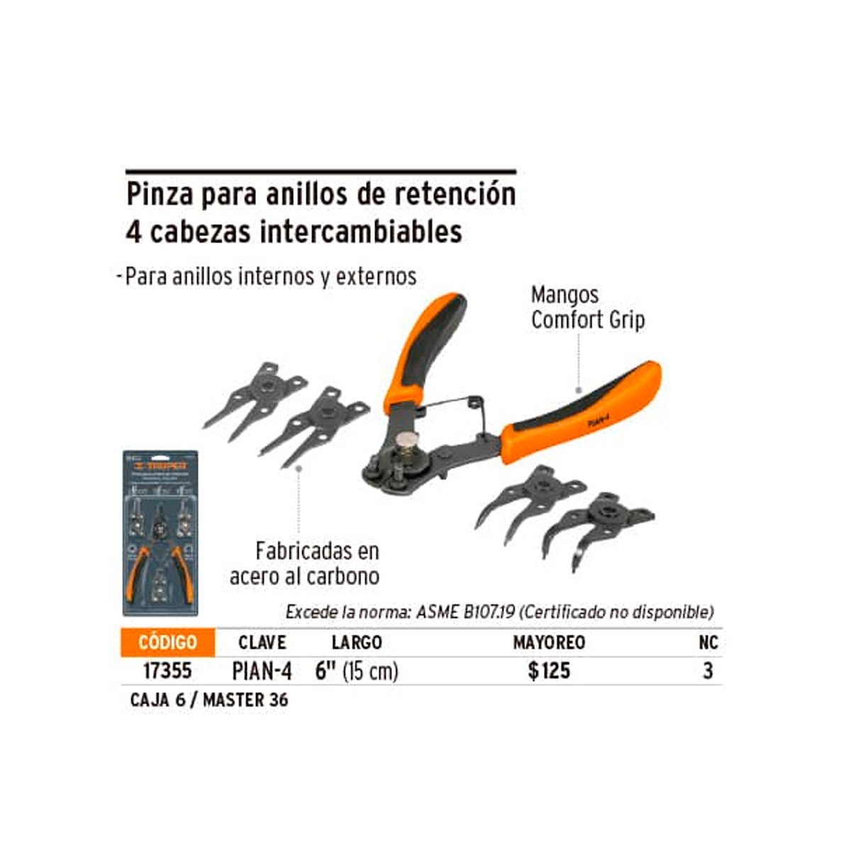 Pinza Para Anillos De Retención, 4 Cabezas Intercambiables 17355 - Imagen 7