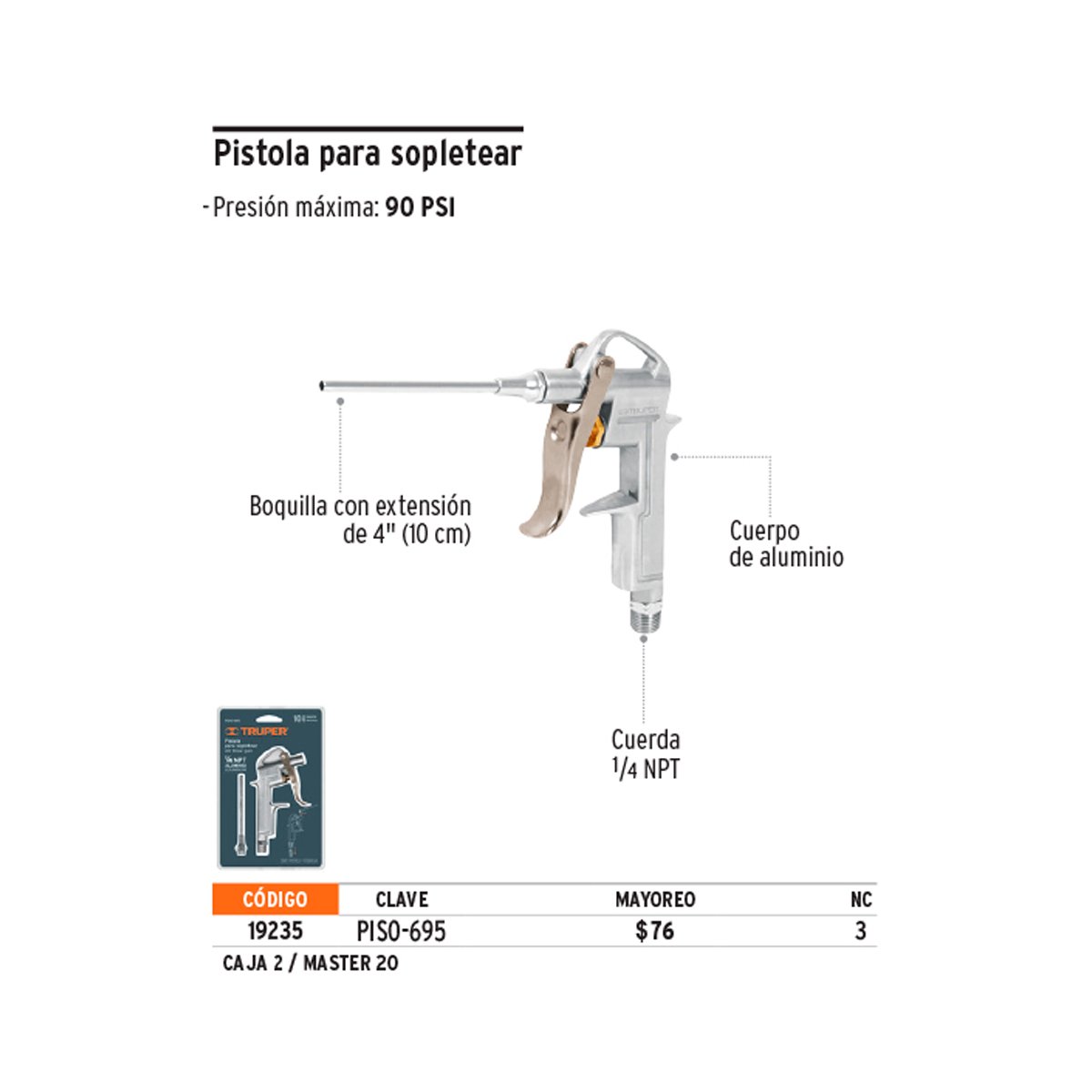 Pistola P/Aire Truper 19235 Pico Largo 4" - Imagen 3