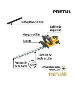 Cortasetos inalámbrico 20V, 1 batería 2Ah, 1 carg. PRETUL