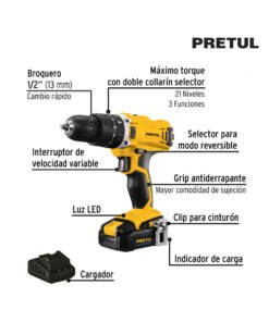 Alternative view of Combo Taladro Percutor/destornillador impacto, 20V, PRETUL 29020