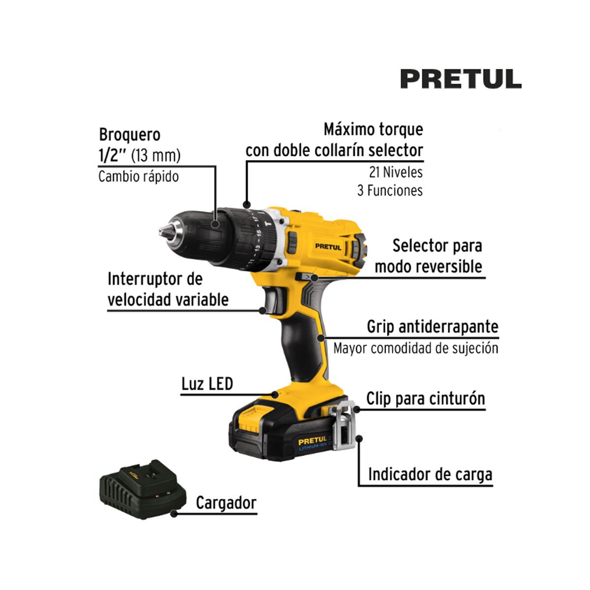 Combo Taladro Percutor/destornillador impacto, 20V, PRETUL 29020 - Imagen 2