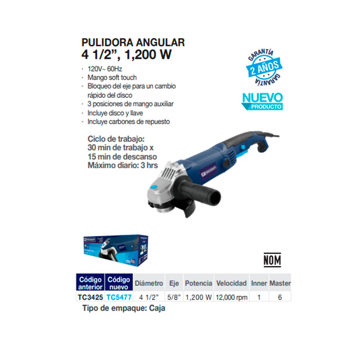 Minipulidora Angular Tc5477 4.1/2 1200W - Imagen 3