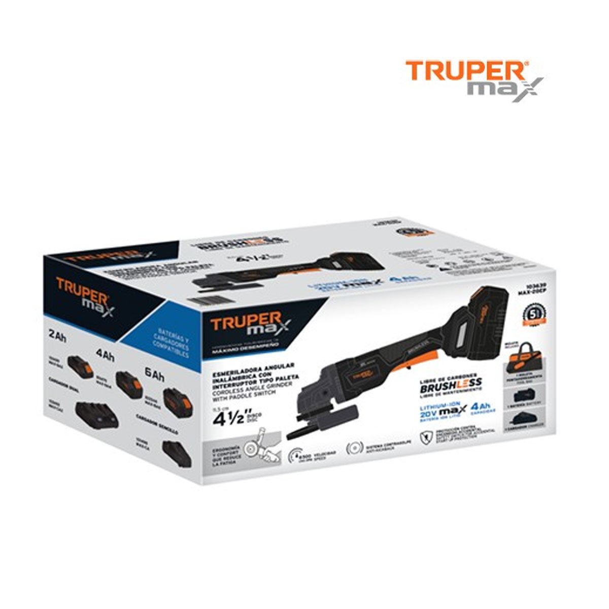 Pulidora 4-1/2", 20V, int. paleta, 1 batería 4Ah, MAX Truper 103639 - Imagen 4