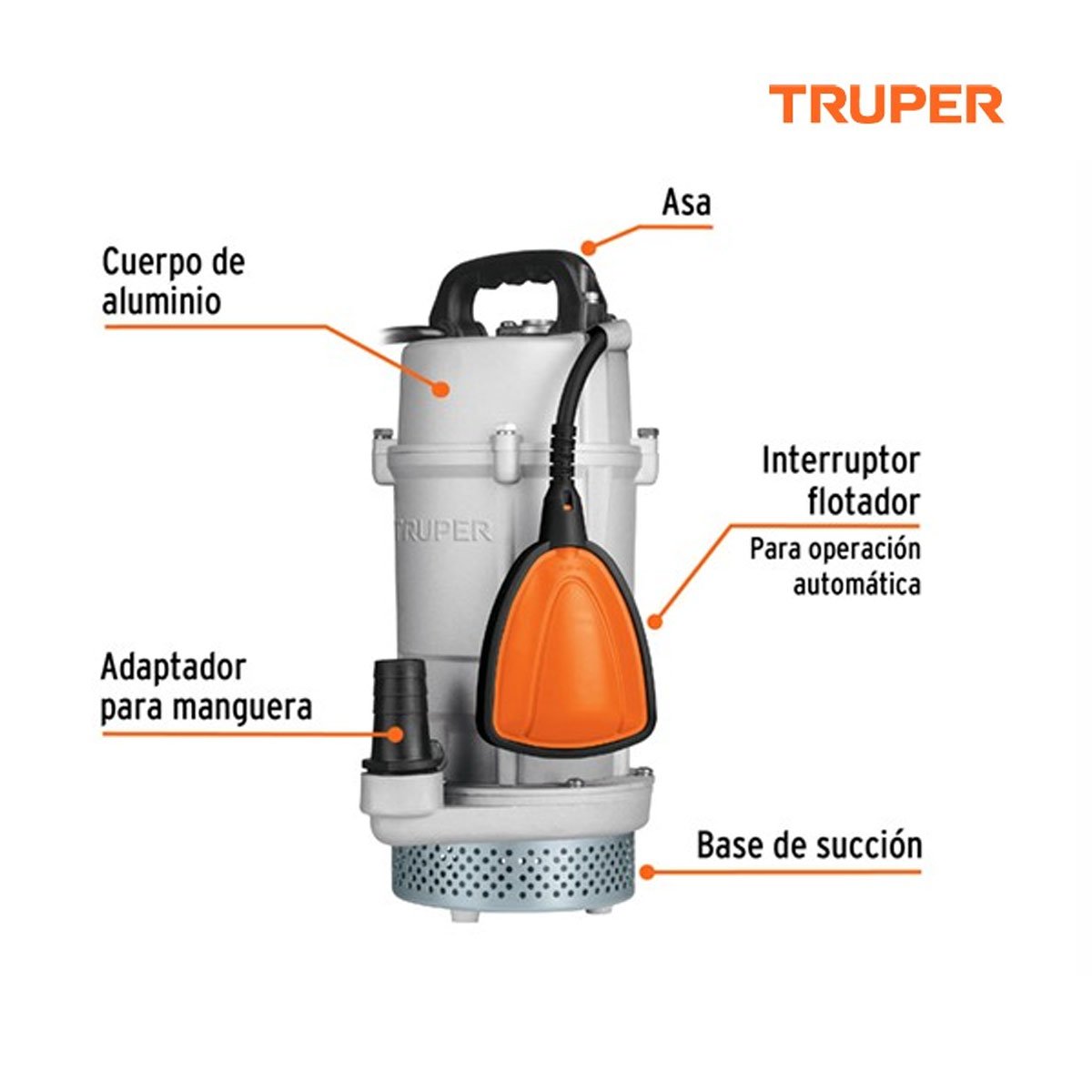Bomba sumergible cubierta aluminio,agua limpia,3/4HP, TRUPER 15002 - Imagen 2