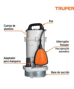 Alternative view of Bomba sumergible cubierta aluminio,agua limpia, 1 HP, TRUPER 15003