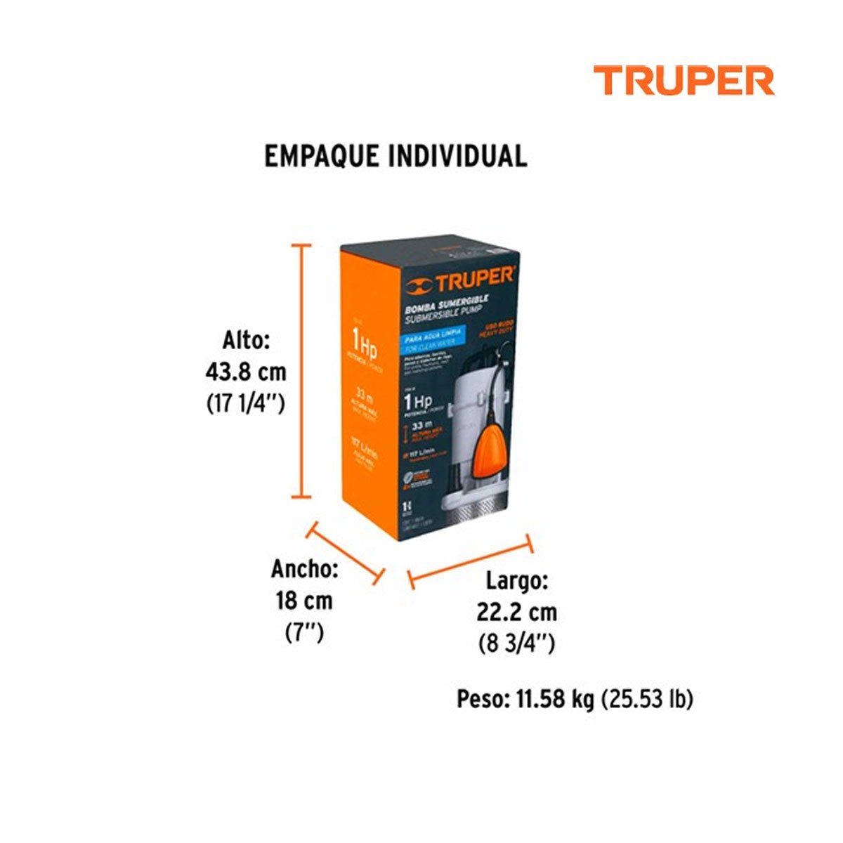 Bomba sumergible cubierta aluminio,agua limpia, 1 HP, TRUPER 15003 - Imagen 5