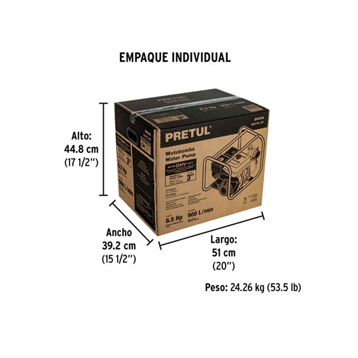 Motobomba autocebante 3"x3", gas. 6-1/2HP, agrícola, PRETUL 26063 - Imagen 4