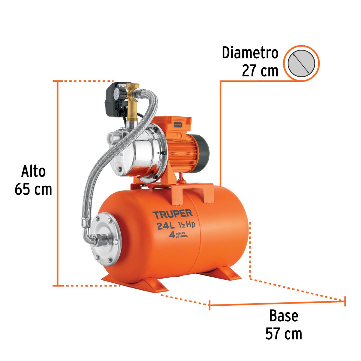 Bomba Hidroneumática 1/2 Hp, 24 L Truper 10077 - Imagen 5