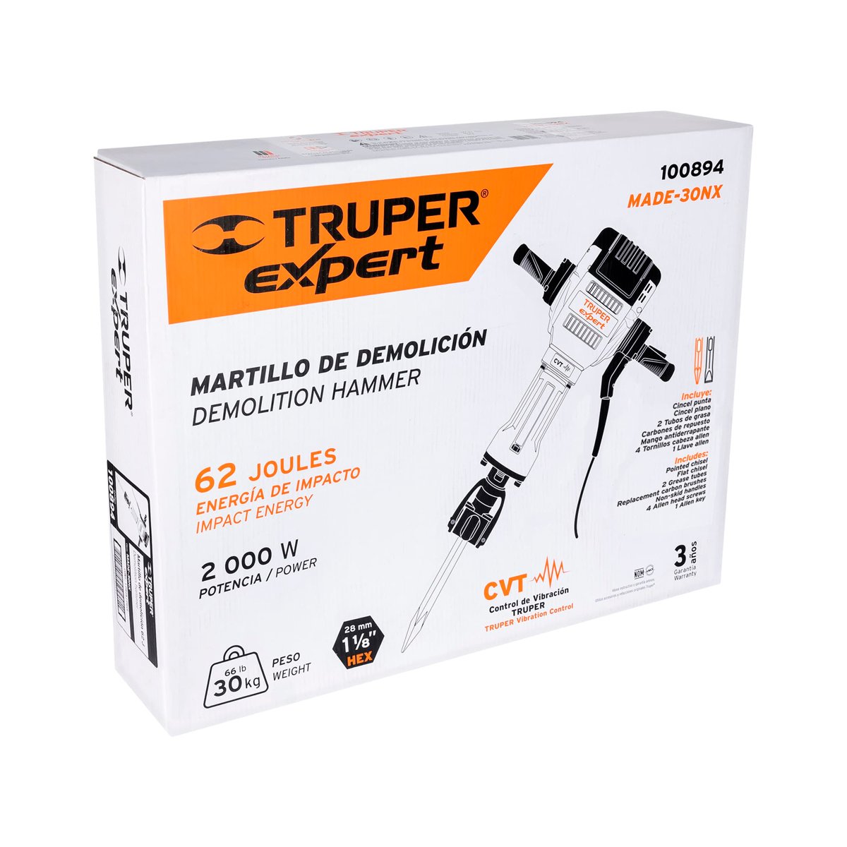 Martillo demoledor HEX 30 kg 62 J 2000 W, Truper Expert - Imagen 2