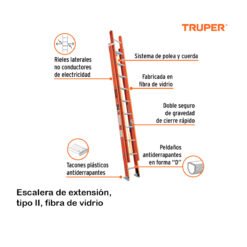 Escalera de extensión Truper ESE-228FV, 28 peldaños, fibra de vidrio