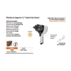 Alternative view of Pistola de Impacto Neumatica Truper 16889 Industrial 750 Lb 3/4