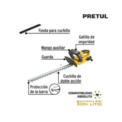 Cortasetos inalámbrico 20V, 1 batería 2Ah, 1 carg. PRETUL