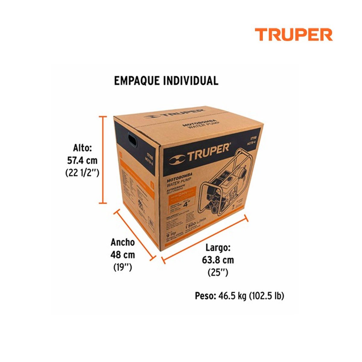 Motobomba autocebante 4"x4", gasolina 9HP, agrícola, TRUPER 17118 - Imagen 5