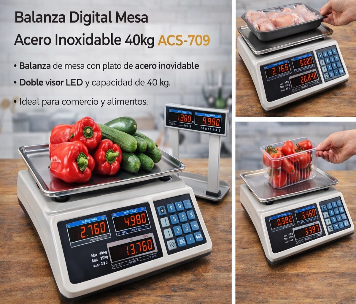 Balanza digital mesa acero inoxidable 40kg ACS-709