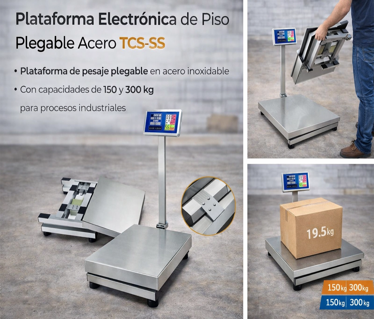 Plataforma electrónica de piso plegable acero TCS-SS