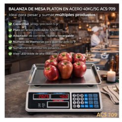 Balanza digital mesa acero inoxidable 40kg ACS-709
