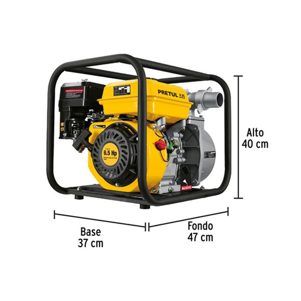 Motobomba autocebante 2"x2", gas. 6-1/2HP, agrícola, PRETUL 28029 - Imagen 2