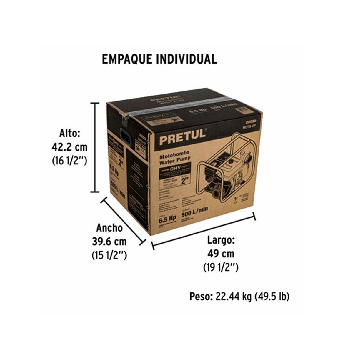 Motobomba autocebante 2"x2", gas. 6-1/2HP, agrícola, PRETUL 28029 - Imagen 5