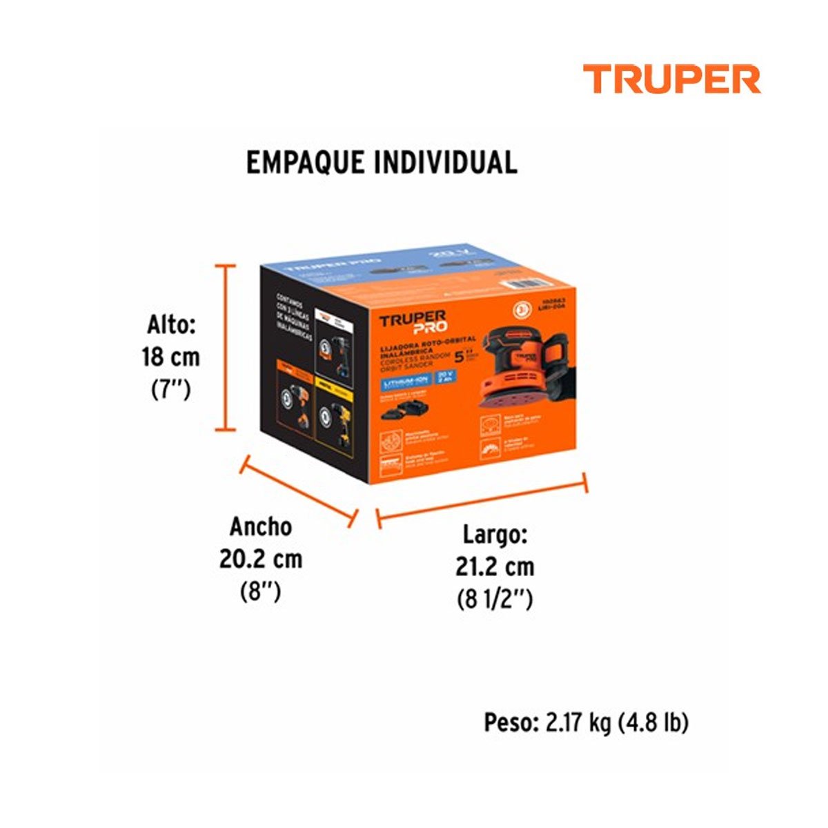 Lijadora roto-orbital 5", 20V, 1 batería 2Ah, TRUPER PRO - Imagen 3