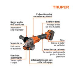 Alternative view of Pulidora 4-1/2", 20V, 1 batería 4Ah, Truper PRO