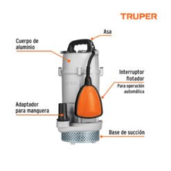 Alternative view of Bomba sumergible cubierta aluminio,agua limpia,3/4HP, TRUPER 15002