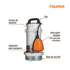 Alternative view of Bomba sumergible cubierta aluminio,agua limpia, 1 HP, TRUPER 15003