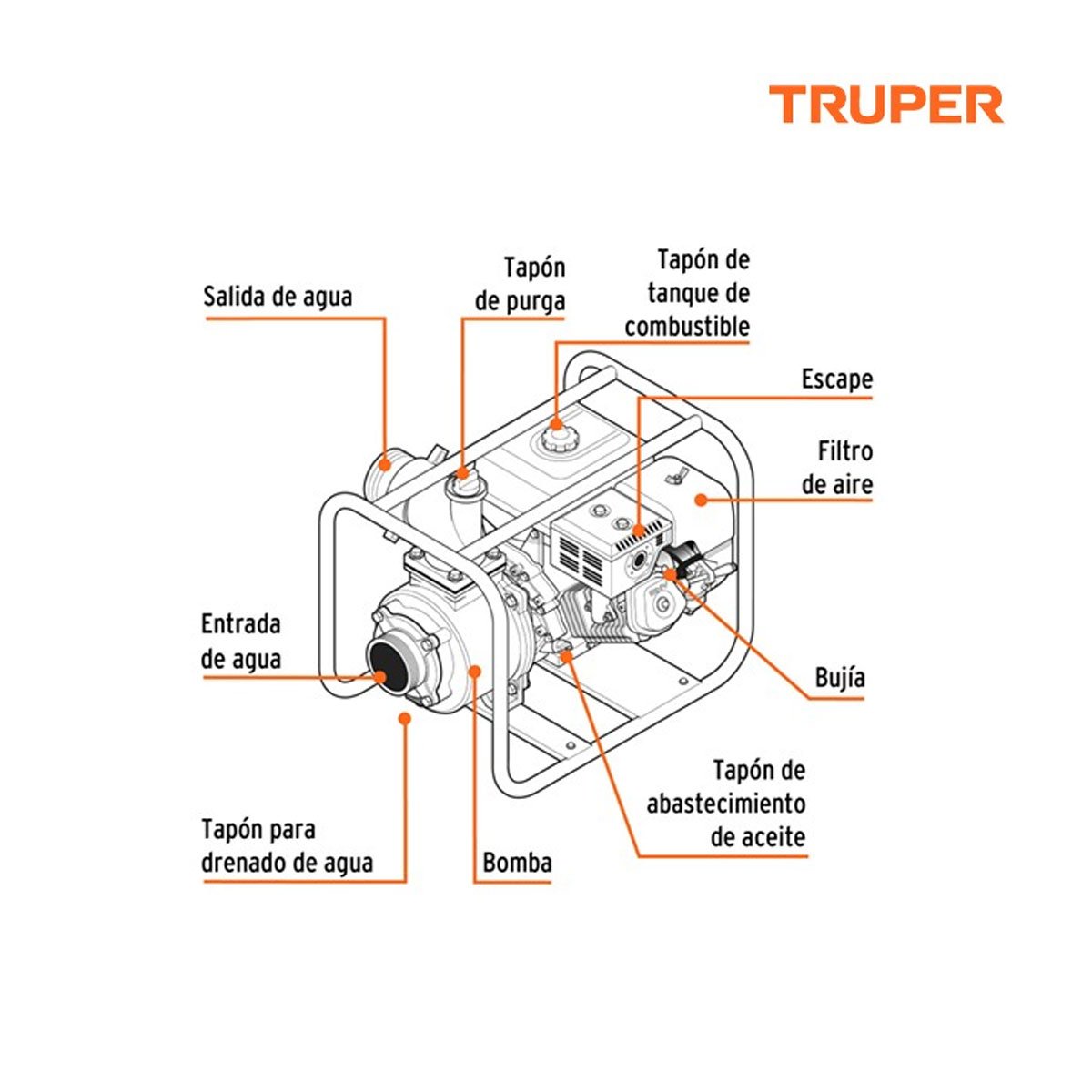 Motobomba autocebante 3"x3", gasolina 7HP, agrícola, TRUPER 17117 - Imagen 2