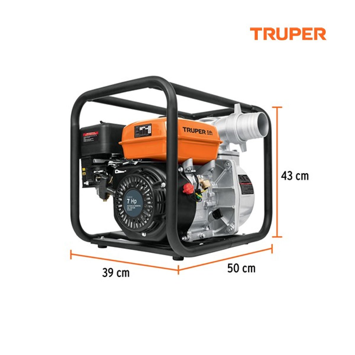 Motobomba autocebante 3"x3", gasolina 7HP, agrícola, TRUPER 17117 - Imagen 3