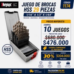 Juego de Brocas HSS Hepyc 29 Piezas Precio Mayorista x10