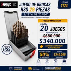 Juego de Brocas HSS Hepyc 29 Piezas Precio Mayorista x20