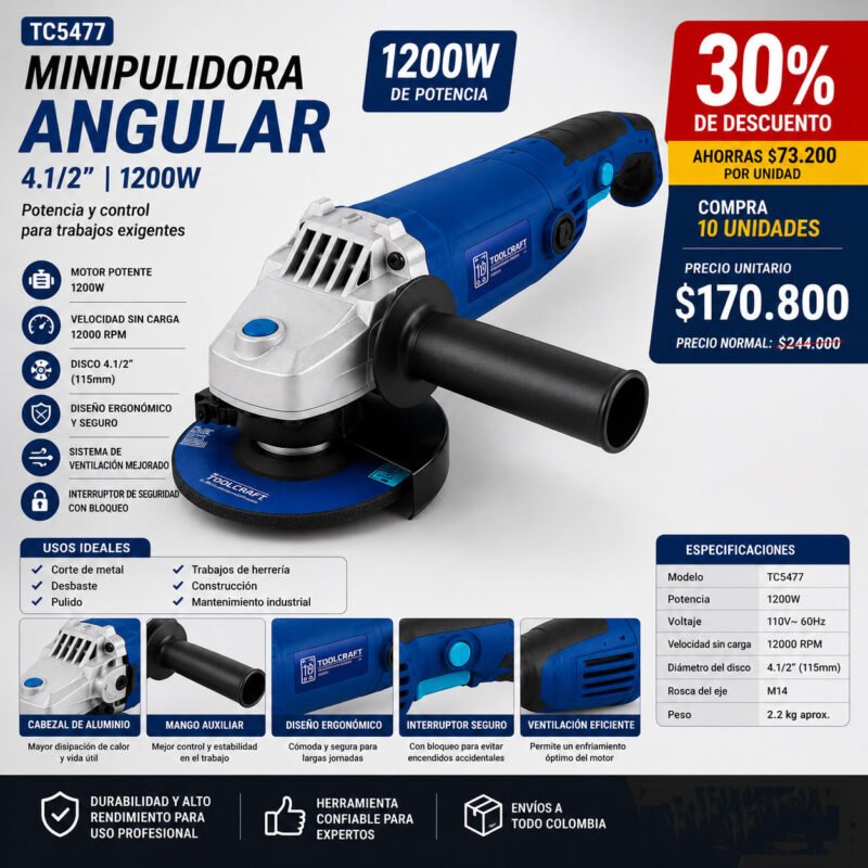 Minipulidora Angular Tc5477 4.1/2 1200W X 10 UNIDADES