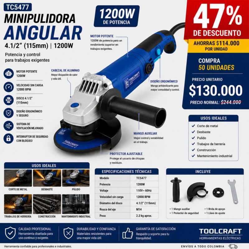 Minipulidora Angular Tc5477 4.1/2 1200W X 50 UNIDADES