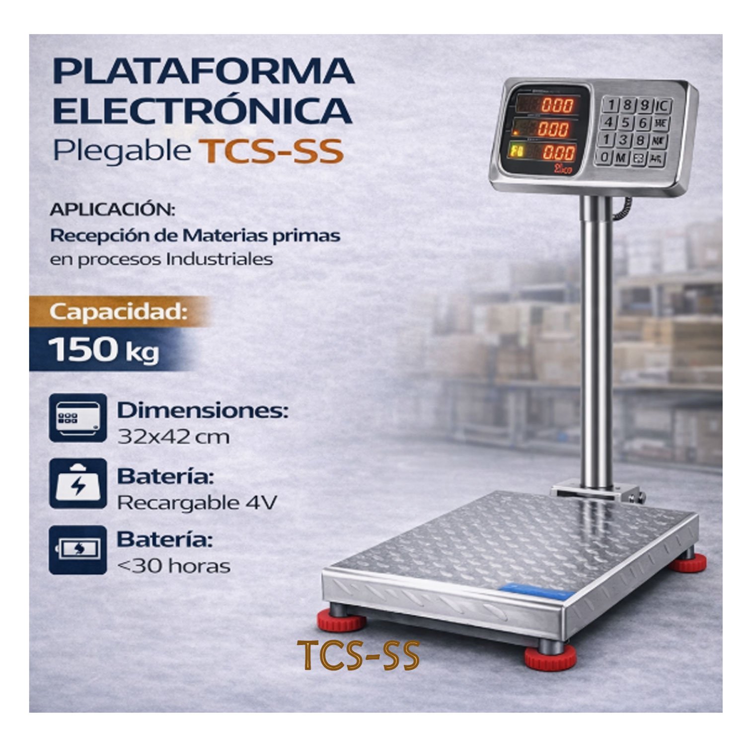 Plataforma electrónica de piso plegable acero TCS-SS 150KG