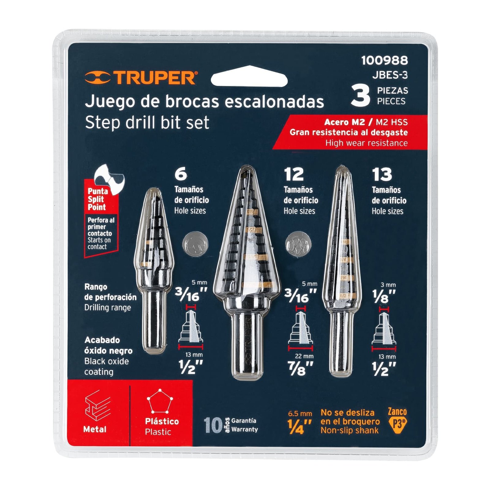 Juego de brocas escalonadas óxido negro 3 piezas Truper - Imagen 2