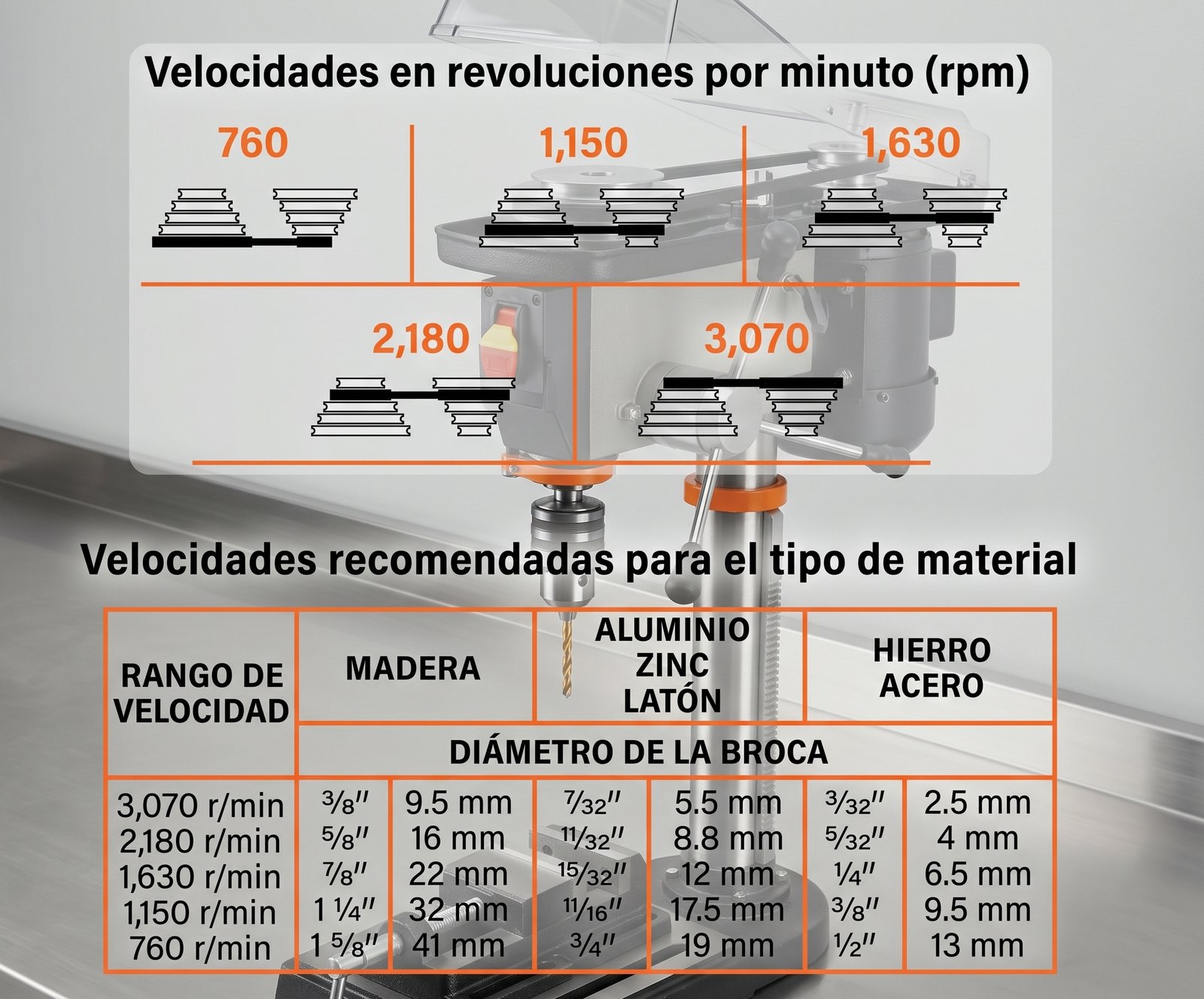 Taladro de piso 8" de 250 W (1/3 HP), broquero de 1/2" 16174 - Imagen 3